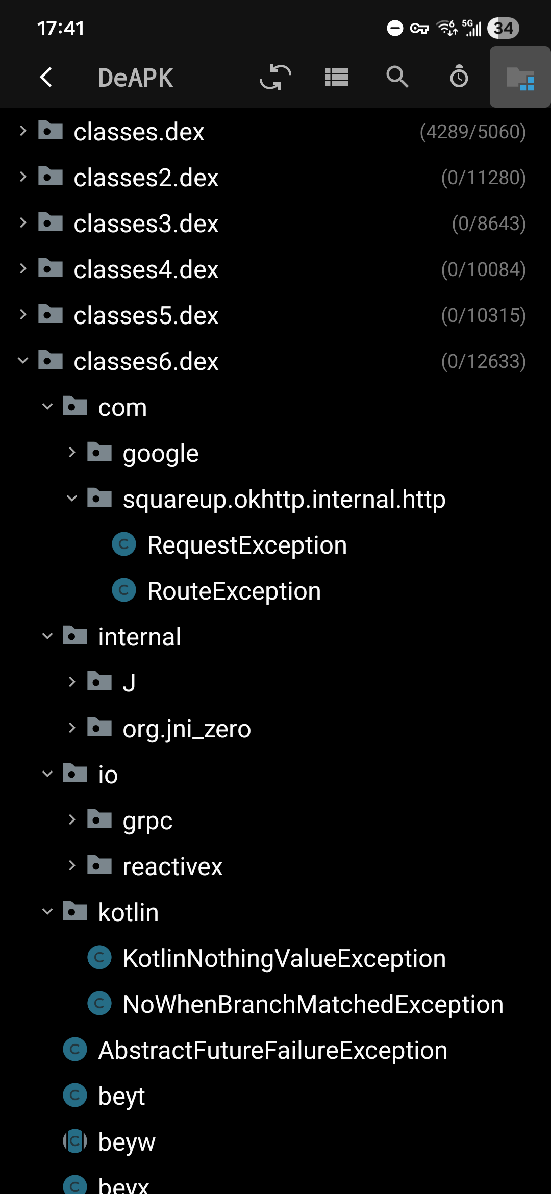 DeApk explorador de árbol de clases