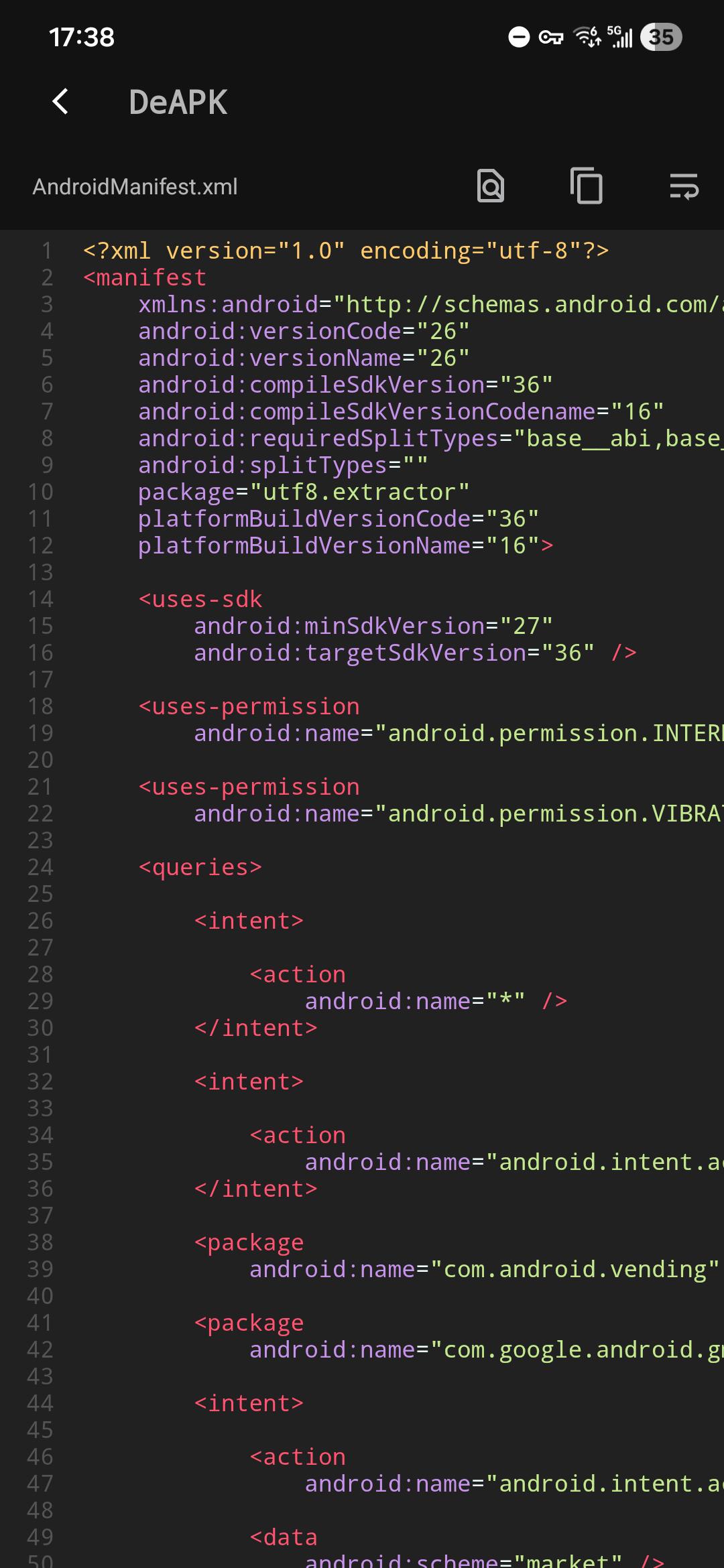 DeApk visor de AndroidManifest.xml